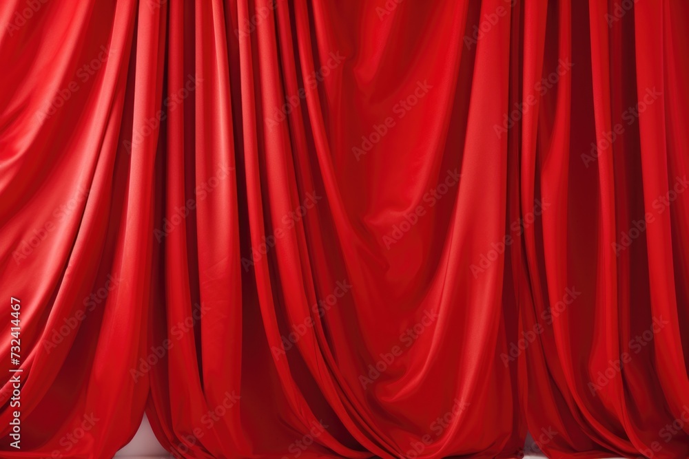 Fototapeta premium A red curtain hangs behind a white chair, creating an elegant and dramatic backdrop.