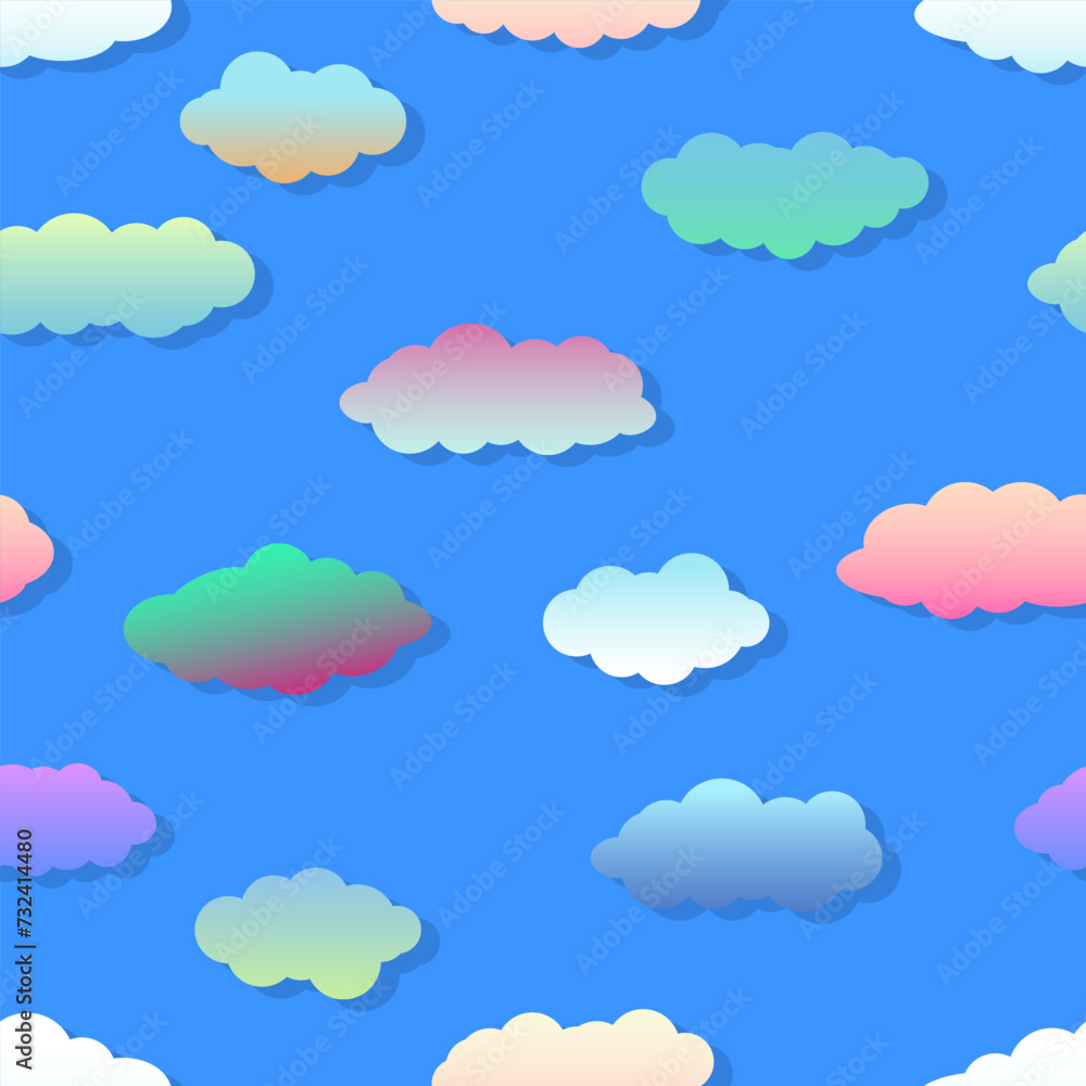 Multi-colored clouds, gradient fill, blue background, sky, print, textile, paper, children's wallpaper, illustration, vector.
Multi-colored clouds, gradient fill, blue background, sky, print, textile, paper, children's wallpaper, illustration, vector.
