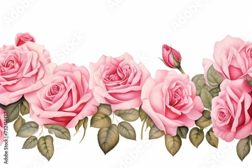 Pink roses arranged in a group on a white background. Can be used for floral arrangements  weddings  or romantic themes