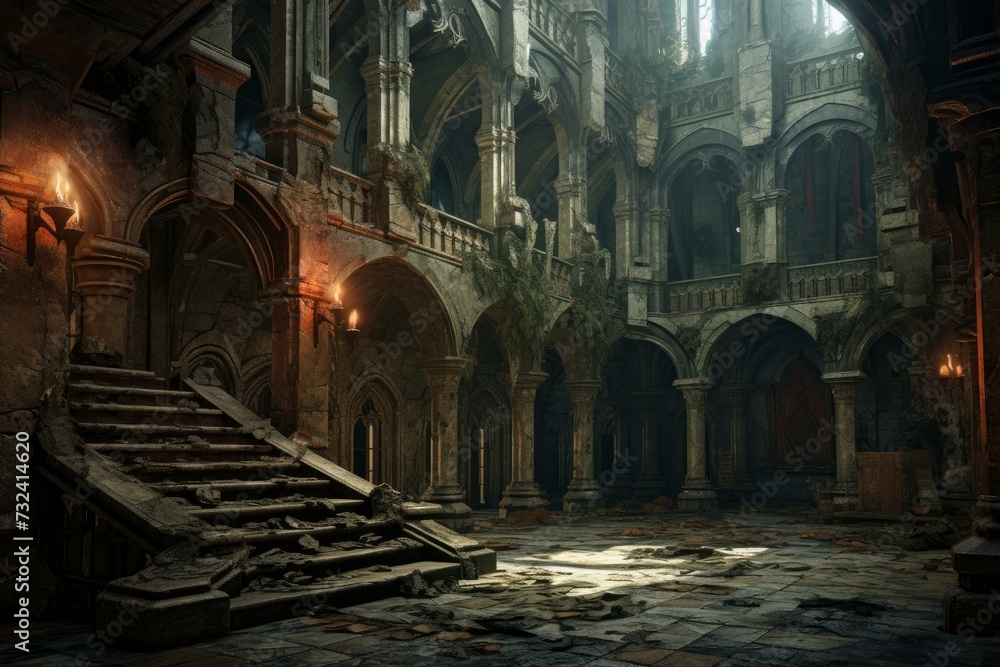 Atmospheric Old castle inside. Budapest interior palace. Generate Ai