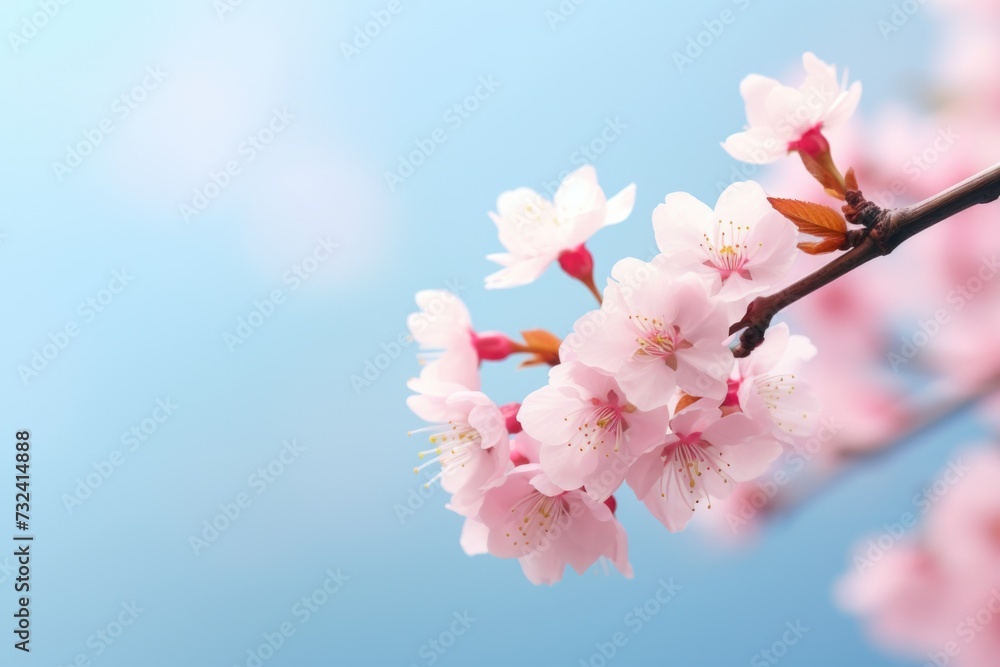 A close-up photograph of a branch from a cherry tree with beautiful pink flowers. Perfect for spring-themed designs or nature-related projects A close-up photograph of a branch from a cherry tree with beautiful pink flowers. Perfect for spring-themed designs or nature-related projects