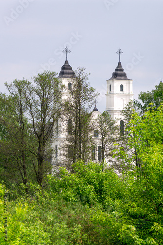 Beautiful white Catholic church in Aglona Latvia.