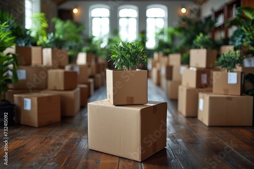 Cardboard boxes and household items in the room, a place for text © Александр Лобач