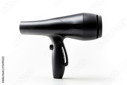 A black hair dryer on a white background. Perfect for beauty and haircare products