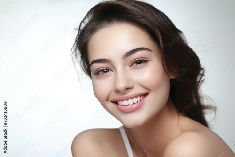 A beautiful young woman smiling and making eye contact with the camera. Suitable for various uses A beautiful young woman smiling and making eye contact with the camera. Suitable for various uses
