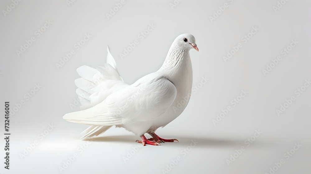 Elegant white pigeon on a plain background, showcasing beauty and peace. portrait style photography ideal for concepts of purity. AI Elegant white pigeon on a plain background, showcasing beauty and peace. portrait style photography ideal for concepts of purity. AI