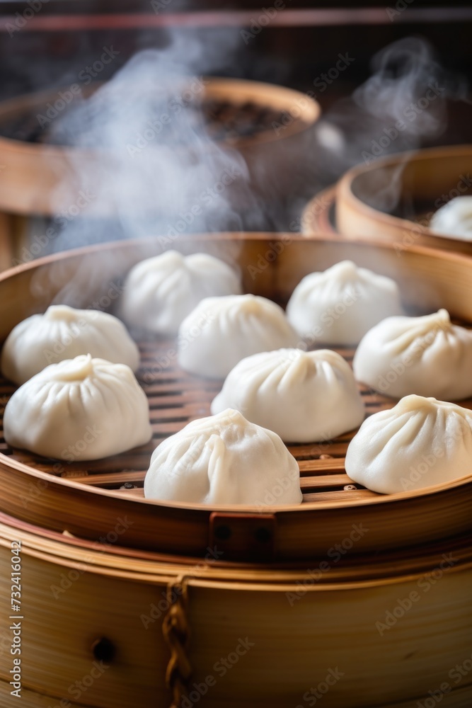 A bunch of dumplings sitting on top of a bamboo basket. Perfect for food-related projects or Asian cuisine themes A bunch of dumplings sitting on top of a bamboo basket. Perfect for food-related projects or Asian cuisine themes