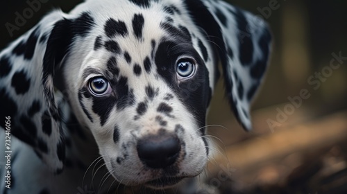 A cute Dalmatian puppy with striking blue eyes. Perfect for animal lovers and pet-related designs