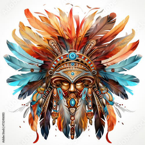 watercolor Native American Tribal Feather crown clipart, Generative Ai