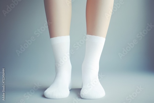 A picture of a woman's legs wearing white socks and socks. This versatile image can be used in various contexts