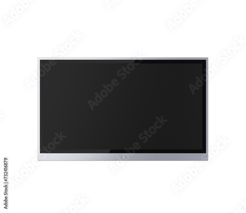 Modern flat screen television, black off display, isolated on white. Home entertainment concept. 3D Rendering