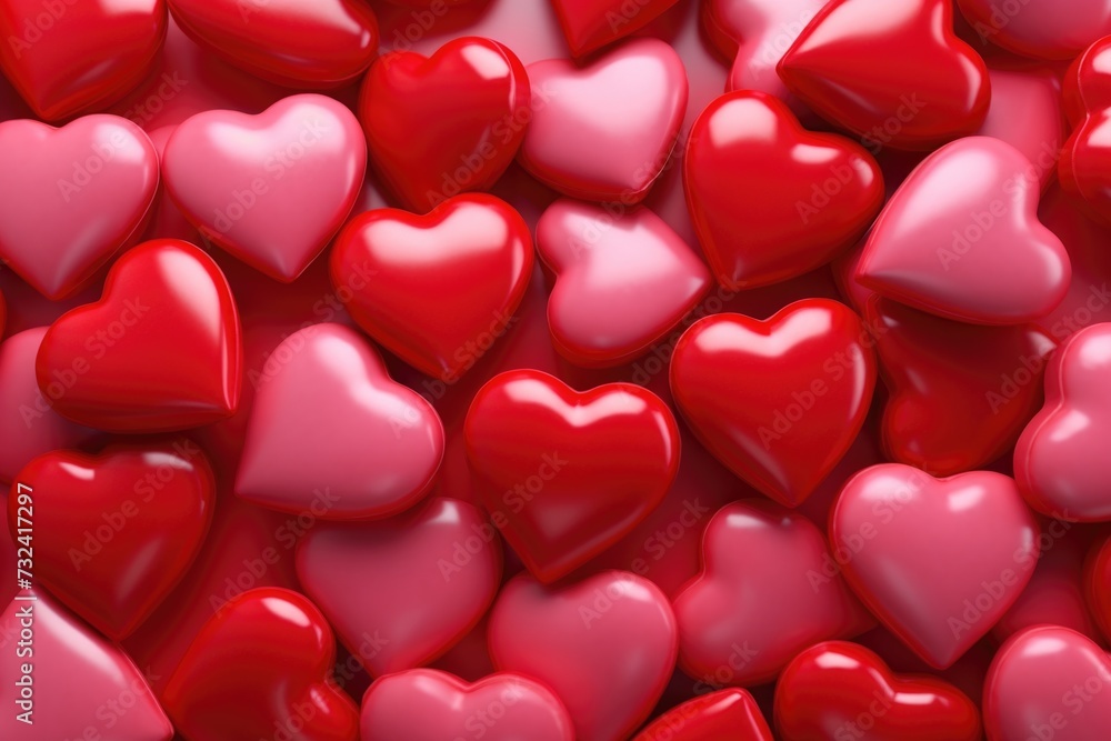 A pile of red hearts, perfect for expressing love and affection. Ideal for Valentine's Day cards, wedding invitations, and romantic designs