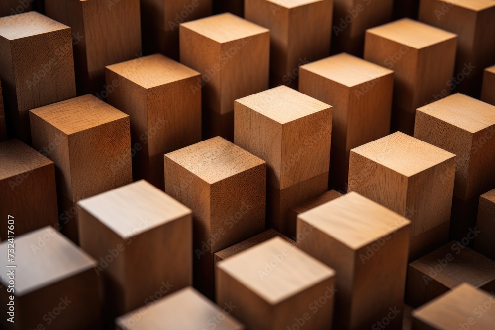 A close-up photograph of a bunch of wooden blocks. This versatile image can be used for various creative and educational purposes