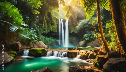 waterfall in tropical jungle