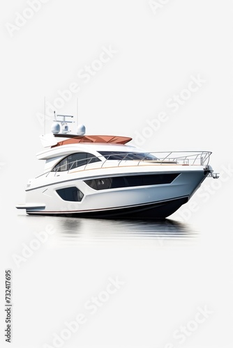 A picture of a white and black boat peacefully floating on top of a body of water. Suitable for various uses