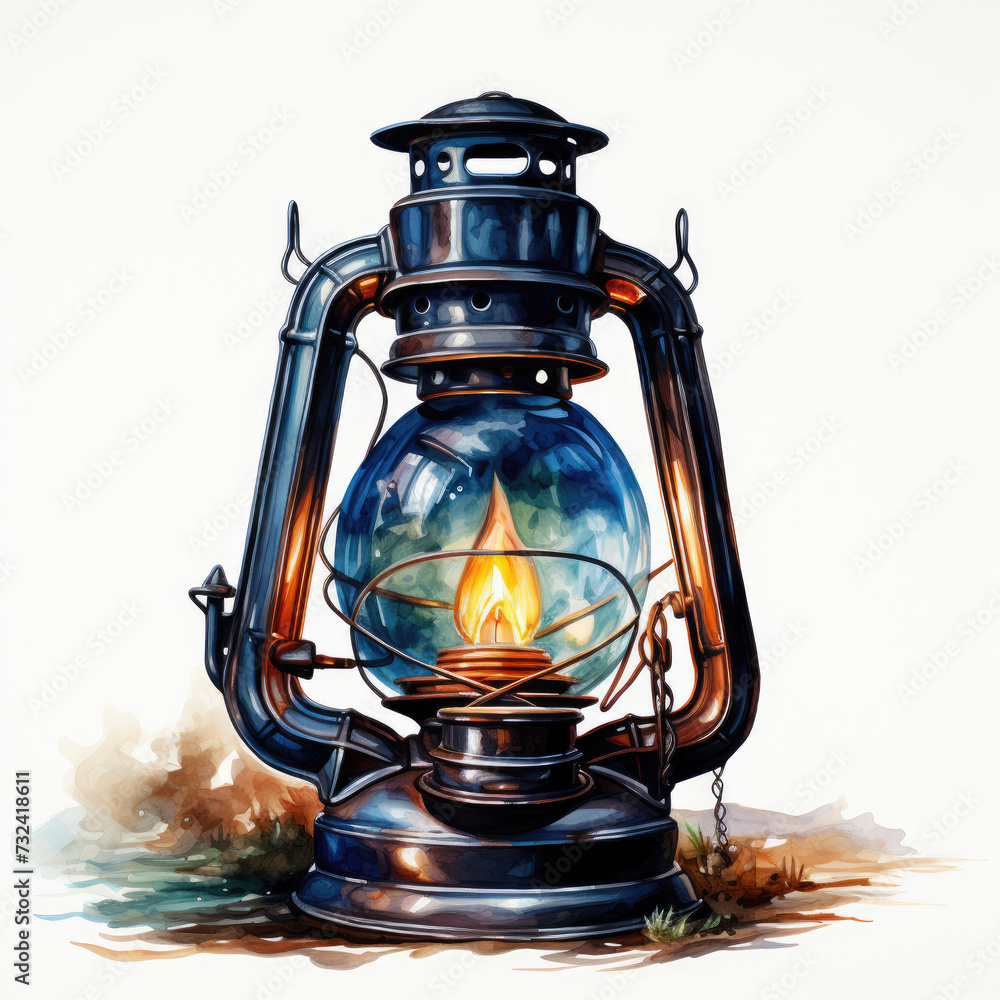 watercolor Oil lamp in oriental clipart, Generative Ai