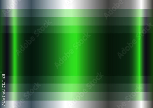 Green chrome metal 3D background, lustrous and shiny metallic design with striped pattern.