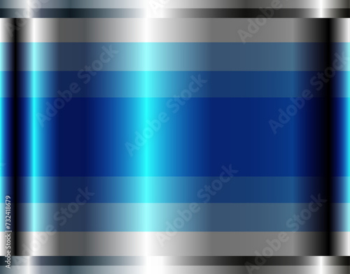 Blue chrome metal 3D background, lustrous and shiny metallic design with striped pattern.