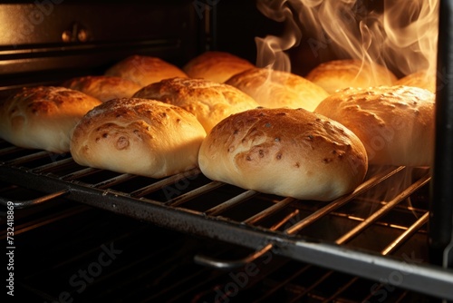Buns cooking in an oven. Perfect for bakery or cooking concepts