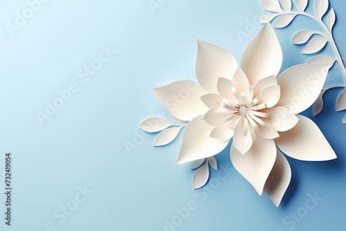 A white paper flower against a vibrant blue background. Ideal for adding a touch of elegance and beauty to any design project