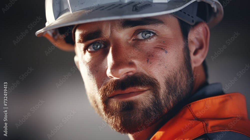 A man wearing a hard hat and orange vest. Suitable for construction and safety-related projects A man wearing a hard hat and orange vest. Suitable for construction and safety-related projects