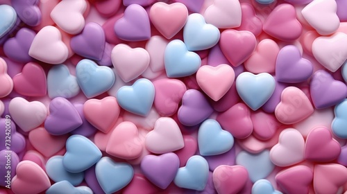 A collection of pink and blue heart-shaped candies. Perfect for Valentine's Day or sweet-themed projects