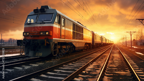 train on the railway at sunset