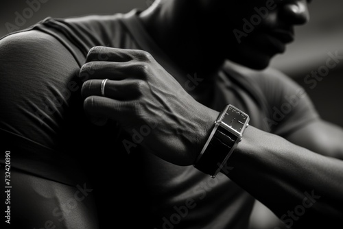 Close-up shot of a person wearing a watch. Suitable for time management concepts and fashion-related projects