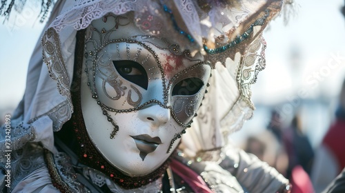 Mysterious person in an elegant venetian mask and costume. carnival portrait with a touch of fantasy. perfect for cultural events. AI © Irina Ukrainets