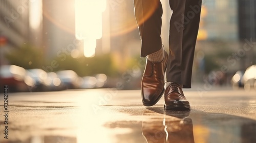 A man in a suit and tie walking on a sidewalk. Suitable for business and urban lifestyle themes