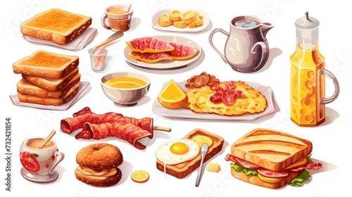 A plate filled with a variety of delicious breakfast foods. Perfect for illustrating a hearty breakfast or promoting a breakfast menu.