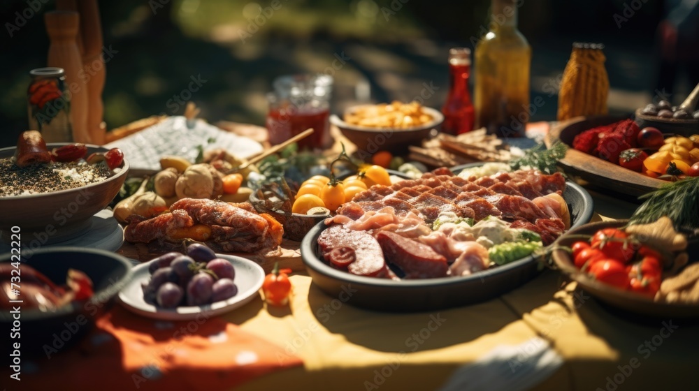 A table filled with a variety of different types of food. This image can be used to showcase a wide range of culinary options