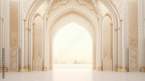 A large archway in a white and gold building. Suitable for architectural designs and elegant settings