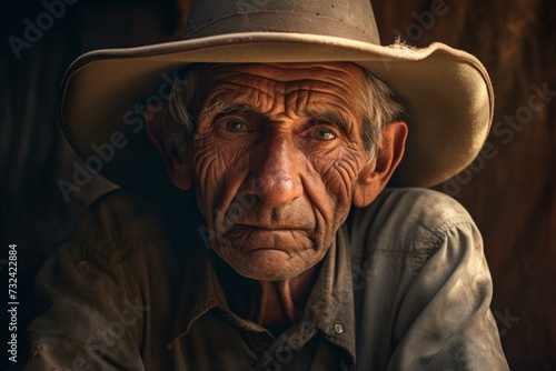 Traditional Old latino man with hat. Retired face. Generate Ai