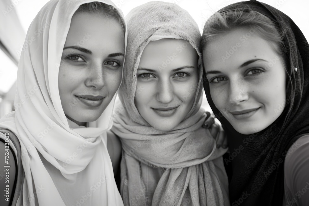 A group of women standing next to each other. Can be used to represent unity, friendship, or teamwork A group of women standing next to each other. Can be used to represent unity, friendship, or teamwork