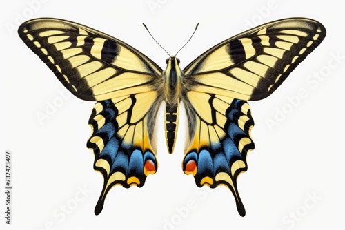 A vibrant yellow and black butterfly captured on a clean white background. Perfect for adding a touch of nature and color to any design project