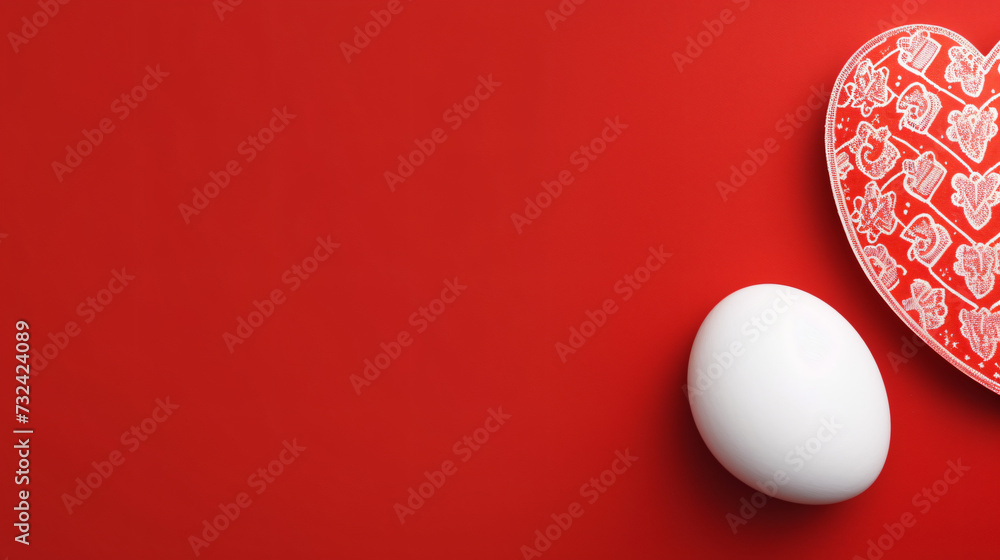 White egg with red hearts.