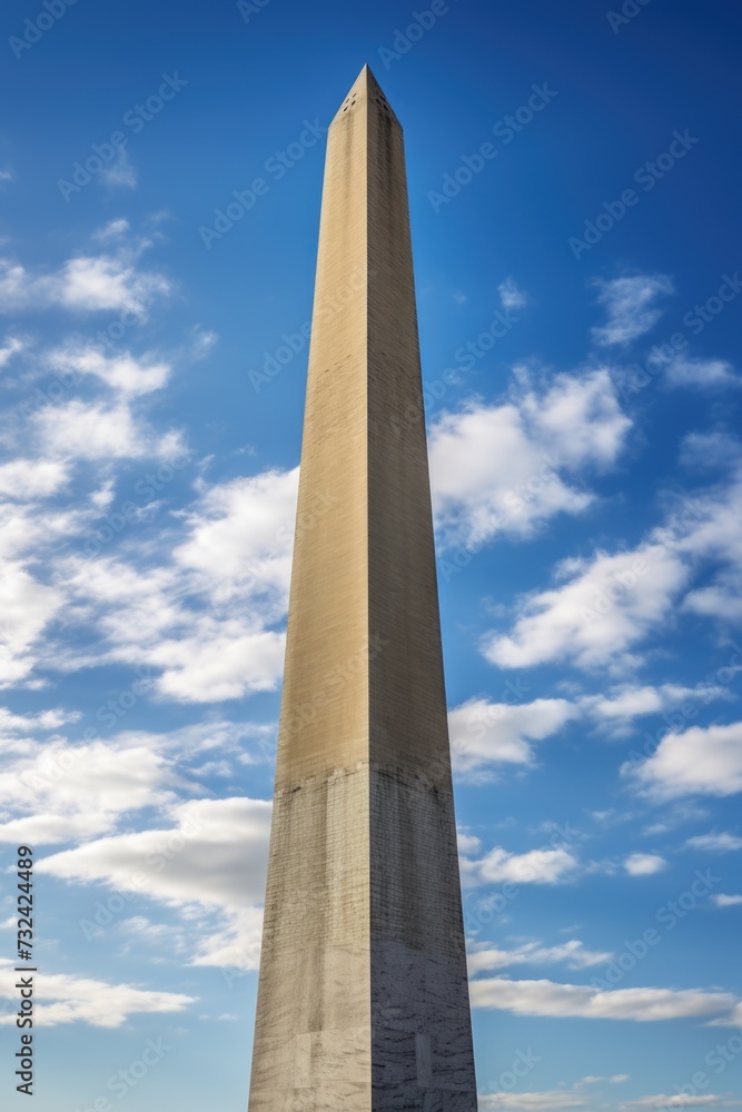A picture of a very tall monument with a clock on top. This image can be used to represent landmarks, history, time, and architecture