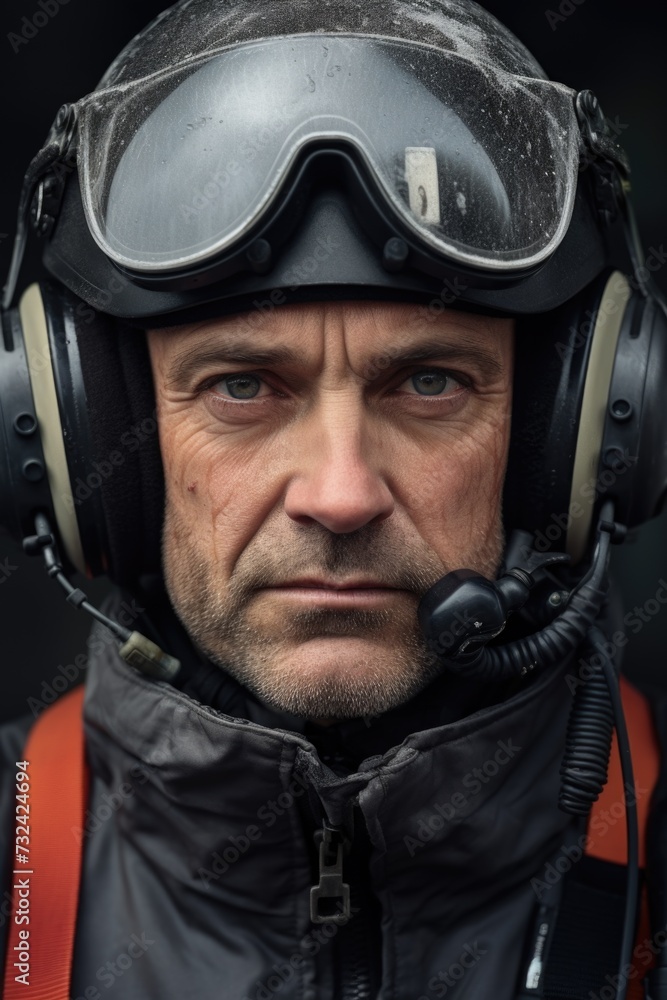 A man is pictured wearing a helmet and goggles. This image can be used in various contexts, such as sports, construction, or industrial settings A man is pictured wearing a helmet and goggles. This image can be used in various contexts, such as sports, construction, or industrial settings