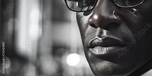 Person wearing glasses in a close-up shot. Suitable for various uses