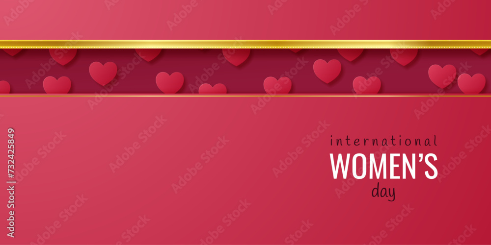 Red background with hearts and gold for Women's Day.