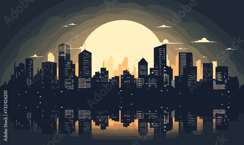 full moon city vector flat minimalistic isolated illustration