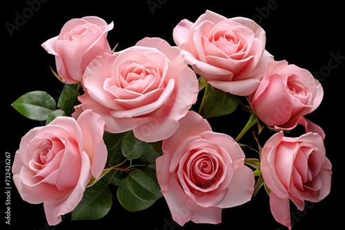 A beautiful bouquet of pink roses against a black background. Perfect for romantic occasions and floral-themed designs