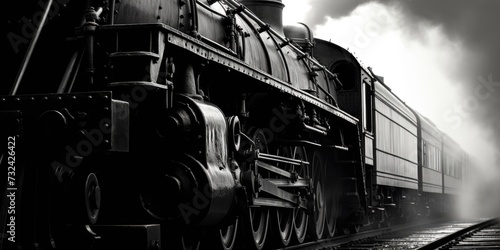 A black and white photo of a steam engine. Perfect for vintage and transportation-themed designs