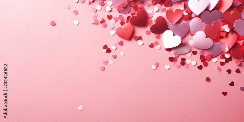 A pink background with an abundance of red and white hearts. Perfect for Valentine's Day or romantic-themed designs