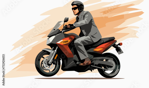 man in business suit riding Motor bike isolated vector style with transparent background illustration