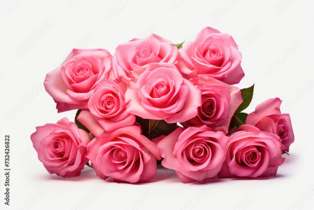 A bunch of pink roses on a white surface. Perfect for floral arrangements or as a decorative element