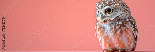 Little Owl Athene Noctua Bird Sits, Background Banner photo