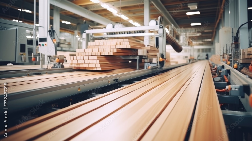 A conveyor belt in a factory filled with lots of wood. Ideal for industrial and manufacturing concepts A conveyor belt in a factory filled with lots of wood. Ideal for industrial and manufacturing concepts