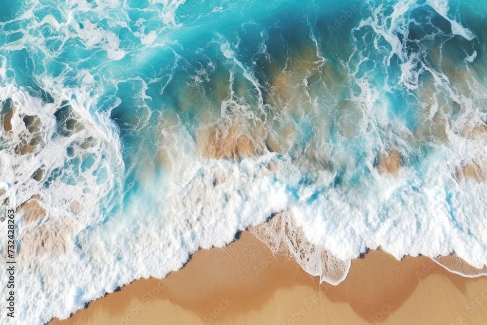 Beach with crashing waves, perfect for travel or vacation themes